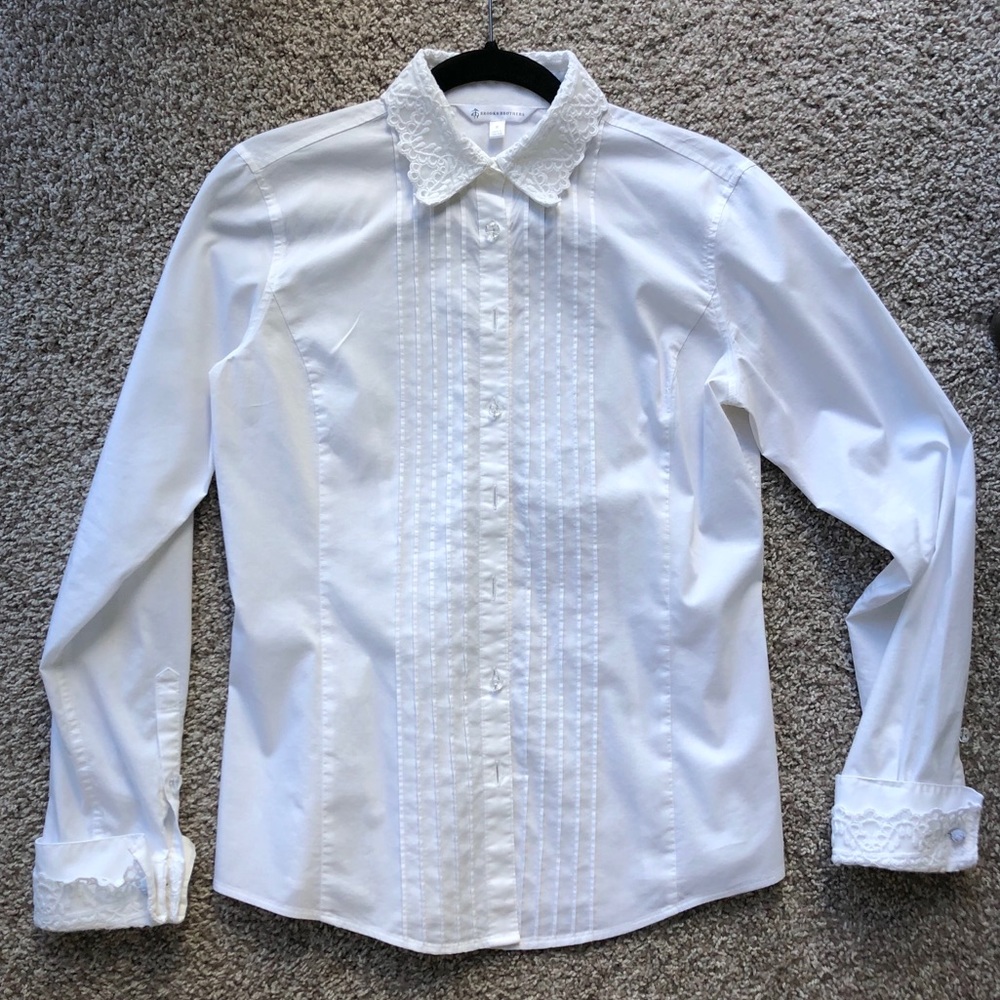 Brooks Brothers lace ruffle white button down